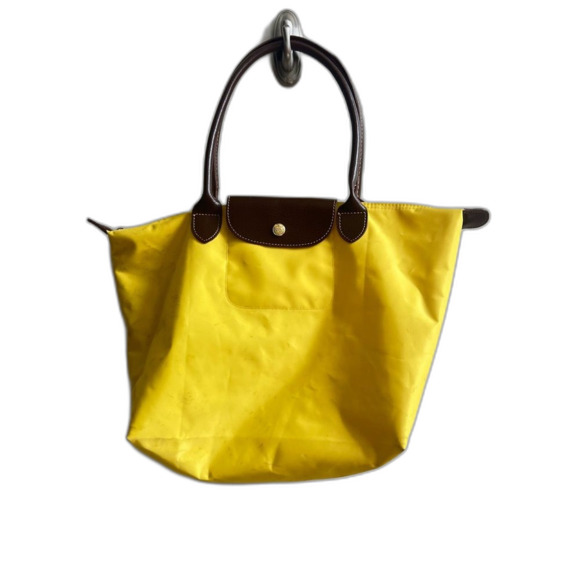 Longchamp Yellow and Brown Tote Bag with Leather Handles 16x11 - Picture 1 of 14
